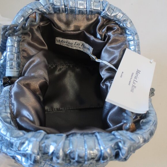 NWT Womens Maria La Rosa Mini Game Woven Sky Blue Laminated Clutch Handbag - Picture 10 of 11